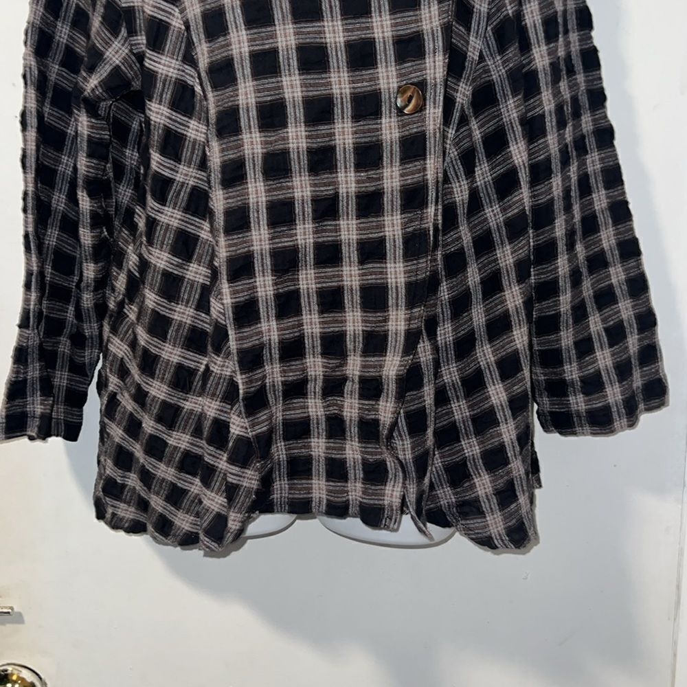 NICHE NILGUN DERMAN Plaid Lagenlook Asymmetrical Lightweight Over shirt-M - Picture 3 of 9